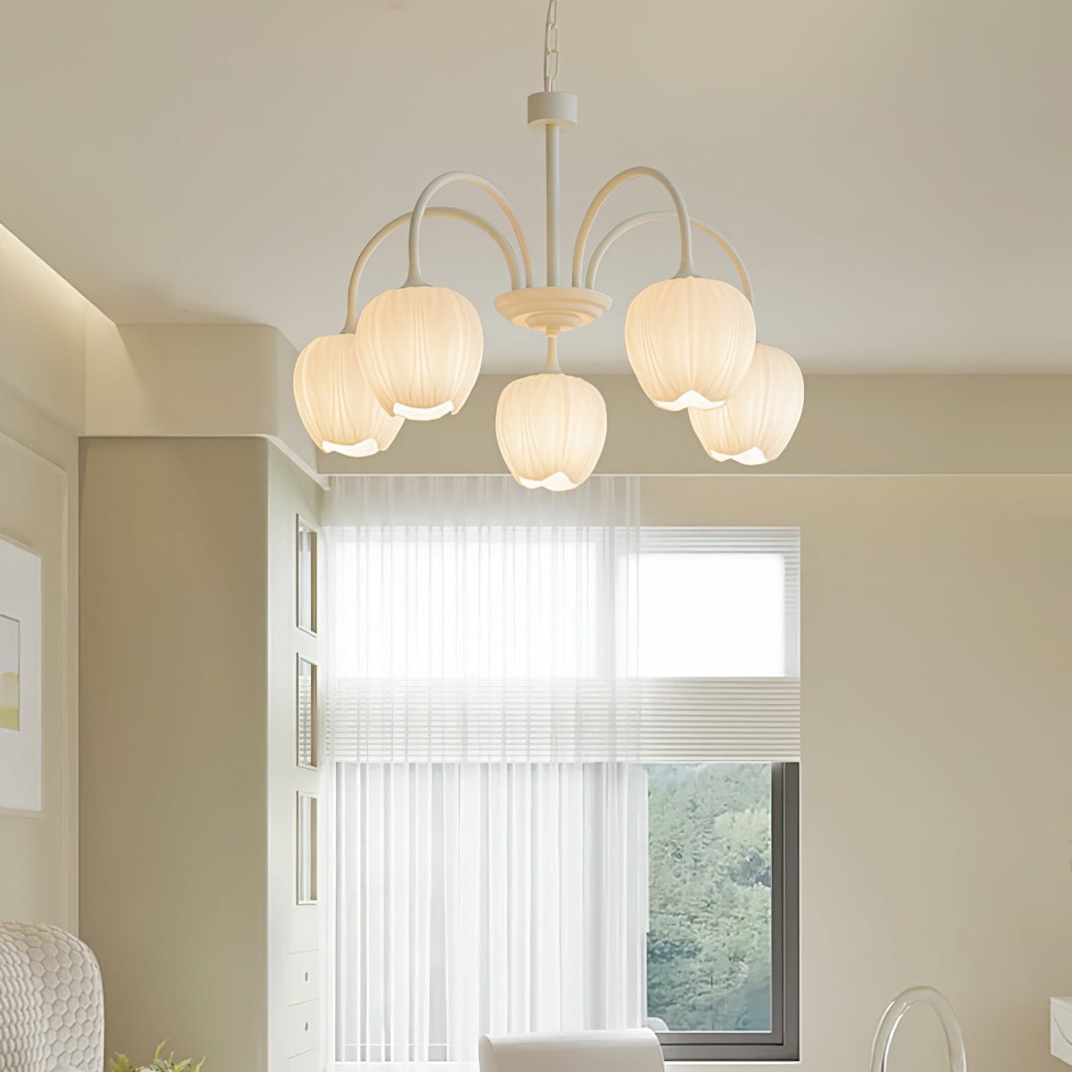 Spring Matcha Tulip Chandelier With White Glass Lampshade - Nalani - UK Fashion Clothing and Decor