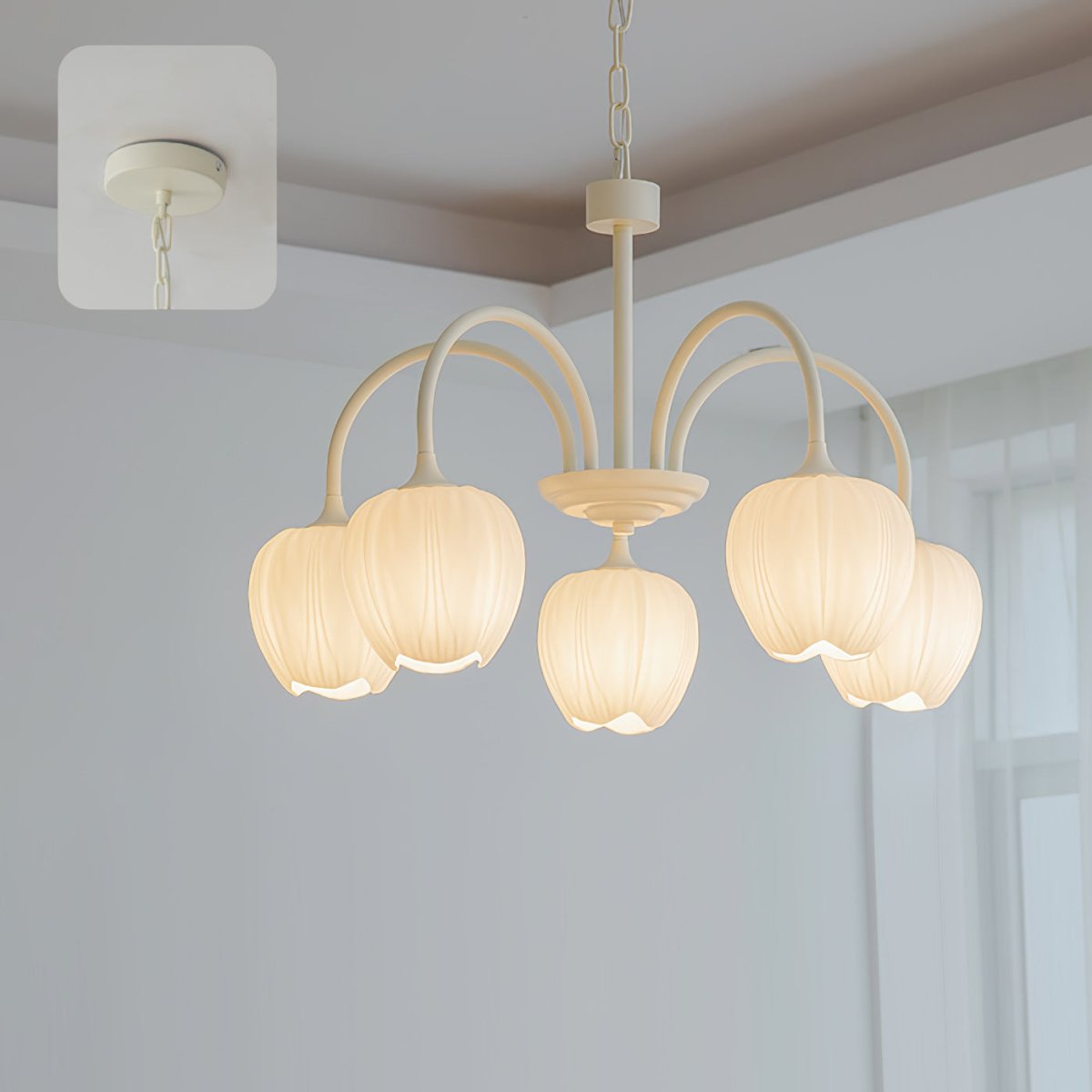 Spring Matcha Tulip Chandelier With White Glass Lampshade - Nalani - UK Fashion Clothing and Decor