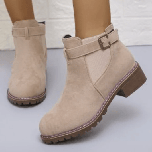 Suede Buckle Strap Ankle Boots Elastic Panel Gripped Sole - Nalani - UK Fashion Clothing and Decor