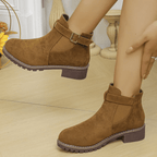 Suede Buckle Strap Ankle Boots Elastic Panel Gripped Sole - Nalani - UK Fashion Clothing and Decor