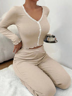 Sweet Slumber Pajama Set With V - Neck Top And Lace Trim For Comfort - Nalani - Fashion Clothing and Decor