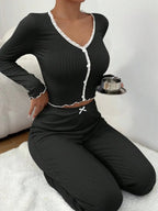 Sweet Slumber Pajama Set With V - Neck Top And Lace Trim For Comfort - Nalani - Fashion Clothing and Decor