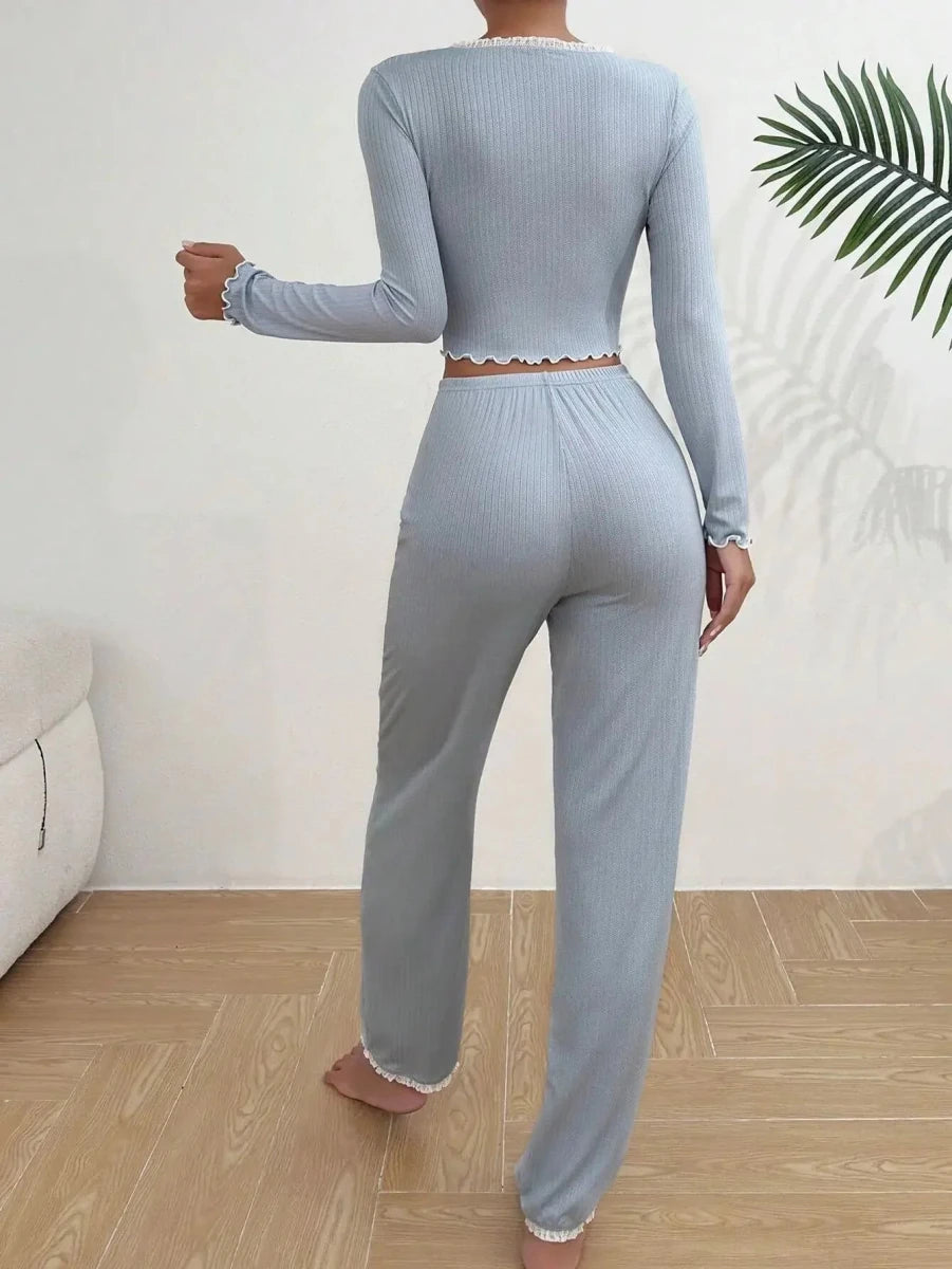 Sweet Slumber Pajama Set With V - Neck Top And Lace Trim For Comfort - Nalani - Fashion Clothing and Decor