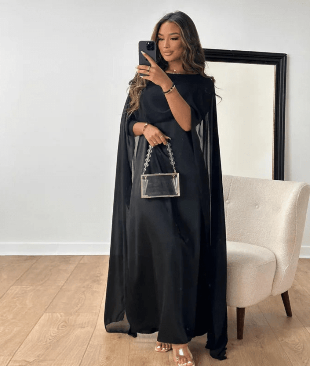 Tayma – Draped Sleeve Abaya In Rich Plum Hue With Cape Sleeves - Nalani - Fashion Clothing and Decor