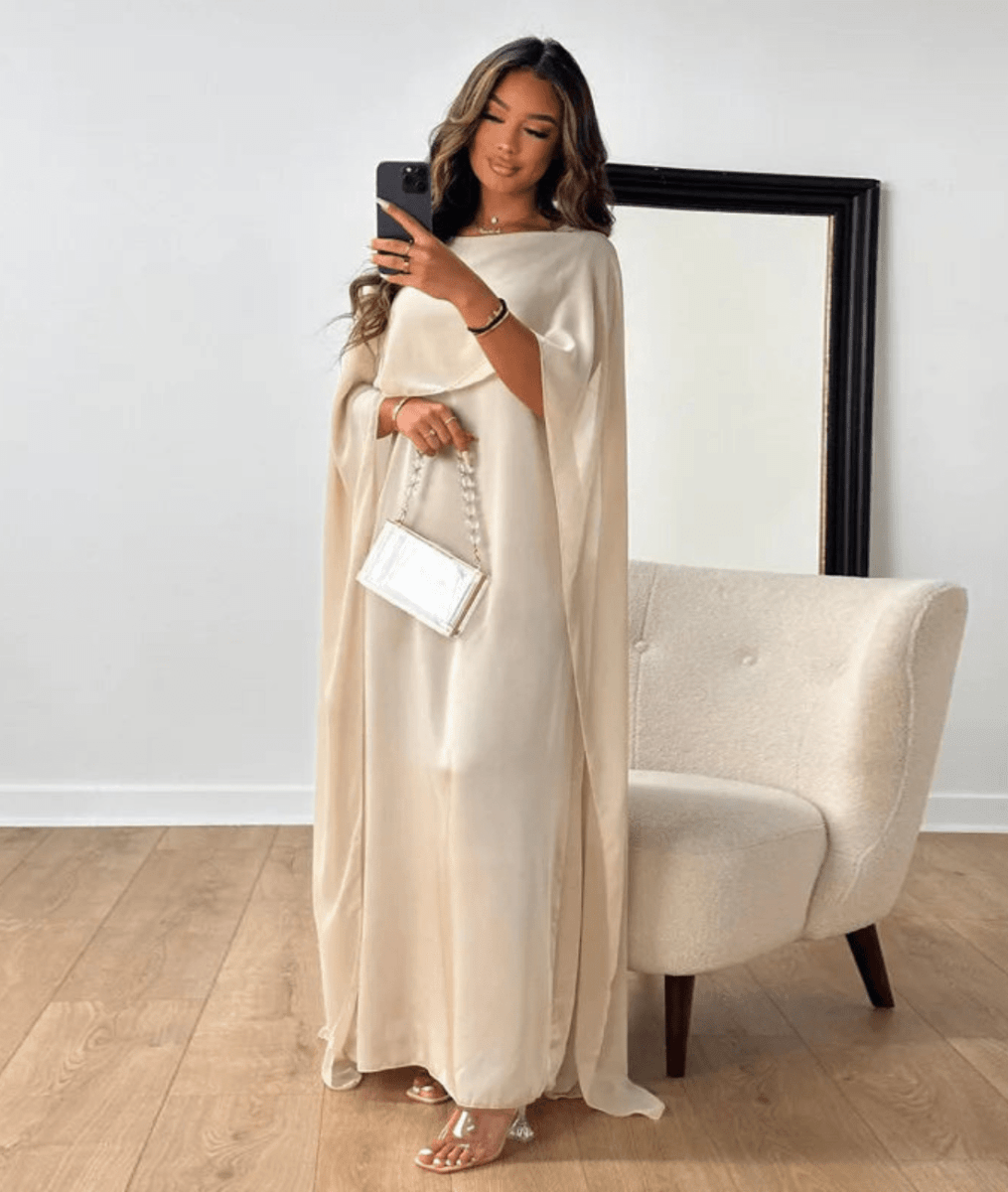 Tayma – Draped Sleeve Abaya In Rich Plum Hue With Cape Sleeves - Nalani - Fashion Clothing and Decor
