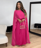 Tayma – Draped Sleeve Abaya In Rich Plum Hue With Cape Sleeves - Nalani - Fashion Clothing and Decor