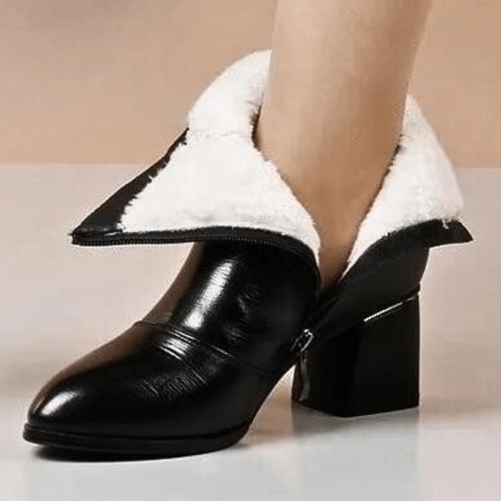 Textured Block Heel Ankle Boots With Side Buttons And Rounded Toe - Nalani - UK Fashion Clothing and Decor