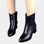 Textured Block Heel Ankle Boots With Side Buttons And Rounded Toe - Nalani - UK Fashion Clothing and Decor
