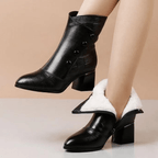 Textured Block Heel Ankle Boots With Side Buttons And Rounded Toe - Nalani - UK Fashion Clothing and Decor