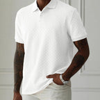 Textured Chevron Knit Polo Shirt With Short Sleeve Button Placket - Nalani - UK Fashion Clothing and Decor