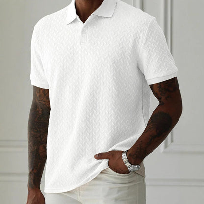Textured Chevron Knit Polo Shirt With Short Sleeve Button Placket - Nalani - UK Fashion Clothing and Decor