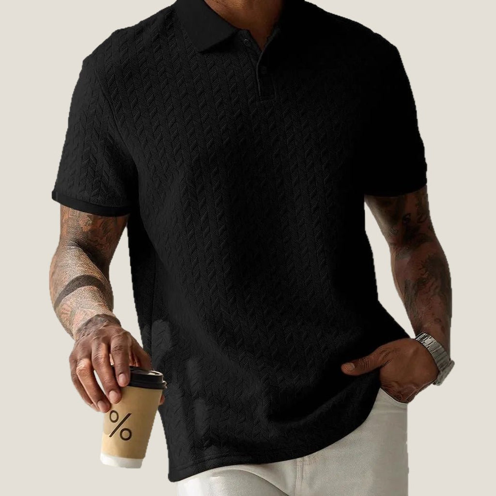 Textured Chevron Knit Polo Shirt With Short Sleeve Button Placket - Nalani - UK Fashion Clothing and Decor