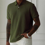 Textured Chevron Knit Polo Shirt With Short Sleeve Button Placket - Nalani - UK Fashion Clothing and Decor
