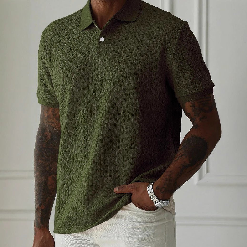 Textured Chevron Knit Polo Shirt With Short Sleeve Button Placket - Nalani - UK Fashion Clothing and Decor