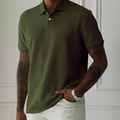 Textured Chevron Knit Polo Shirt With Short Sleeve Button Placket - Nalani - UK Fashion Clothing and Decor