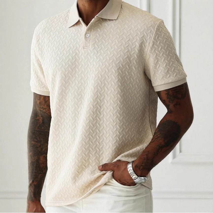 Textured Chevron Knit Polo Shirt With Short Sleeve Button Placket - Nalani - UK Fashion Clothing and Decor