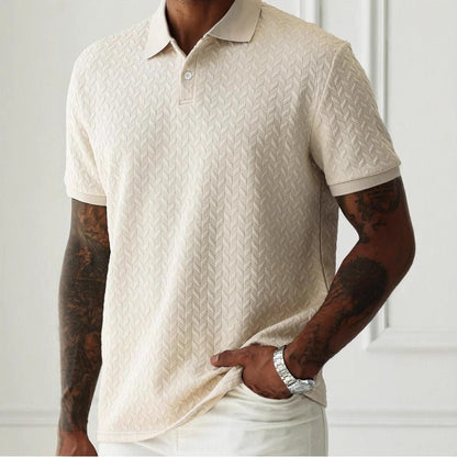 Textured Chevron Knit Polo Shirt With Short Sleeve Button Placket - Nalani - UK Fashion Clothing and Decor