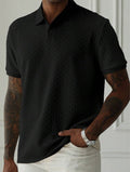 Textured Chevron Knit Polo Shirt With Short Sleeve Button Placket - Nalani - UK Fashion Clothing and Decor