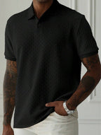 Textured Chevron Knit Polo Shirt With Short Sleeve Button Placket - Nalani - UK Fashion Clothing and Decor