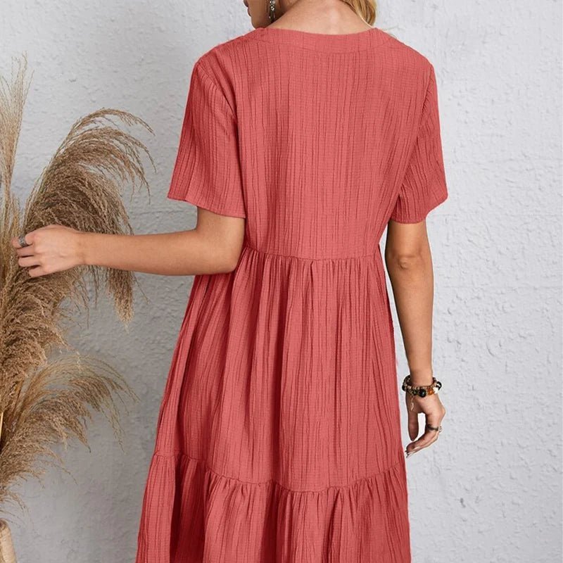 Tummy - Control Retro V - Neck Midi Dress - Nalani - Fashion Clothing and Decor