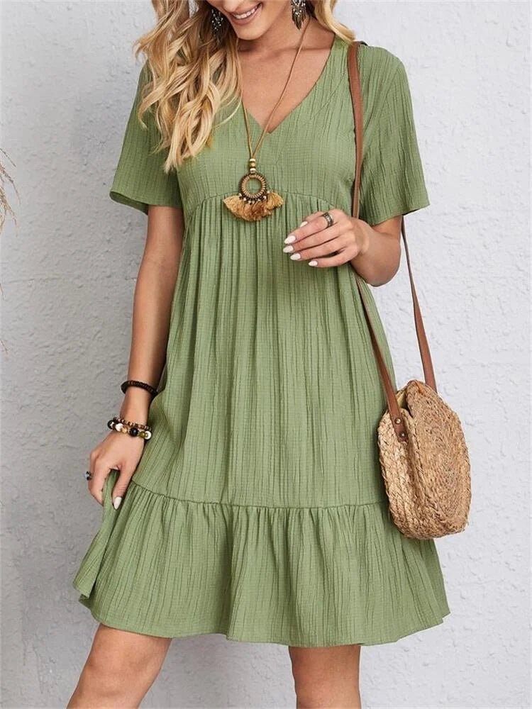 Tummy - Control Retro V - Neck Midi Dress - Nalani - Fashion Clothing and Decor