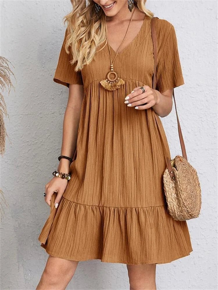 Tummy - Control Retro V - Neck Midi Dress - Nalani - Fashion Clothing and Decor