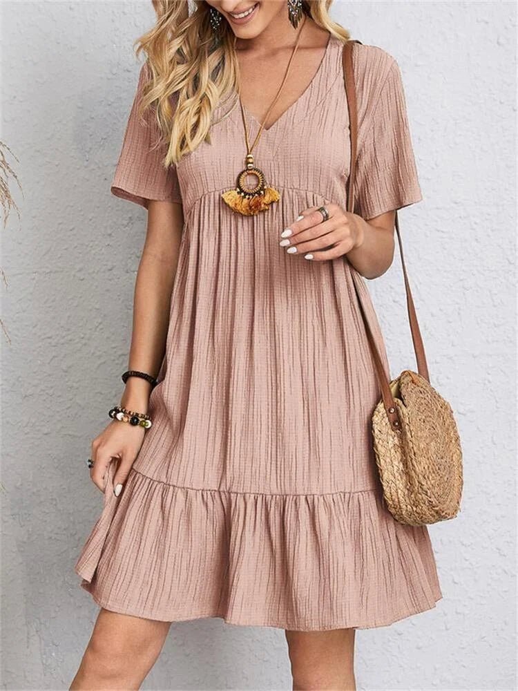 Tummy - Control Retro V - Neck Midi Dress - Nalani - Fashion Clothing and Decor
