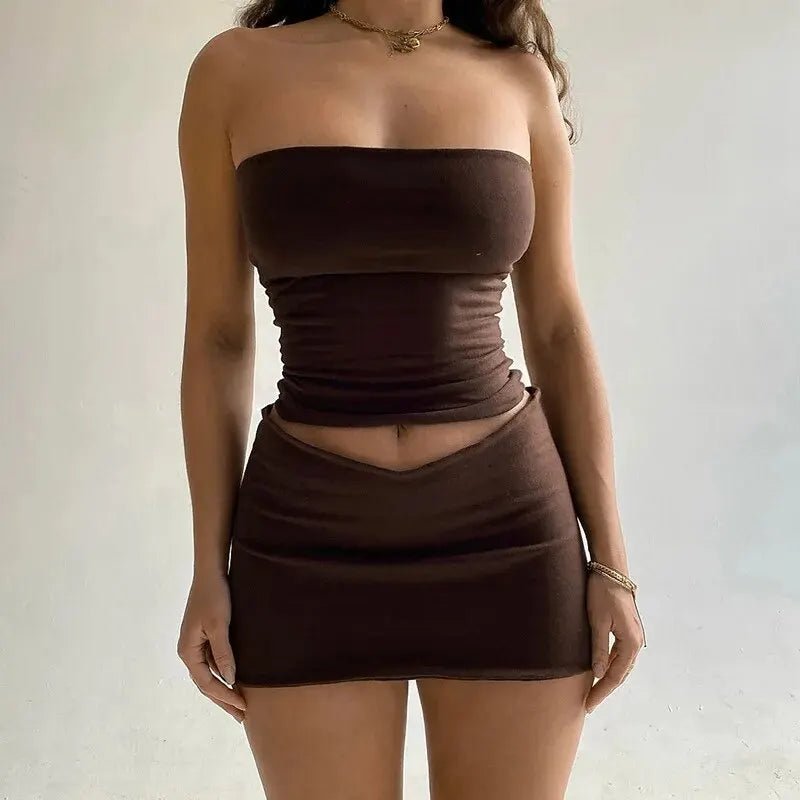 Two Piece Tube Top And Mini Skirt Set For Summer Clubwear - Nalani - UK and AUS Fashion Clothing and Decor