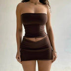 Two Piece Tube Top And Mini Skirt Set For Summer Clubwear - Nalani - UK and AUS Fashion Clothing and Decor