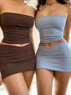 Two Piece Tube Top And Mini Skirt Set For Summer Clubwear - Nalani - UK and AUS Fashion Clothing and Decor