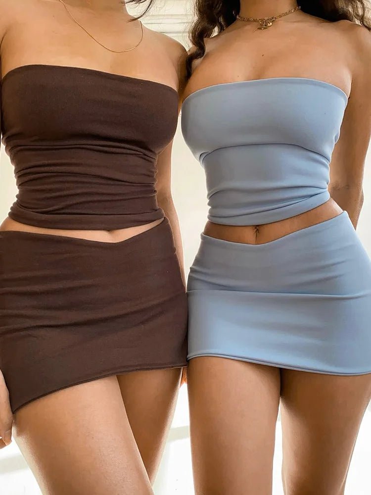 Two Piece Tube Top And Mini Skirt Set For Summer Clubwear - Nalani - UK and AUS Fashion Clothing and Decor
