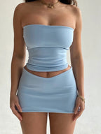 Two Piece Tube Top And Mini Skirt Set For Summer Clubwear - Nalani - UK and AUS Fashion Clothing and Decor
