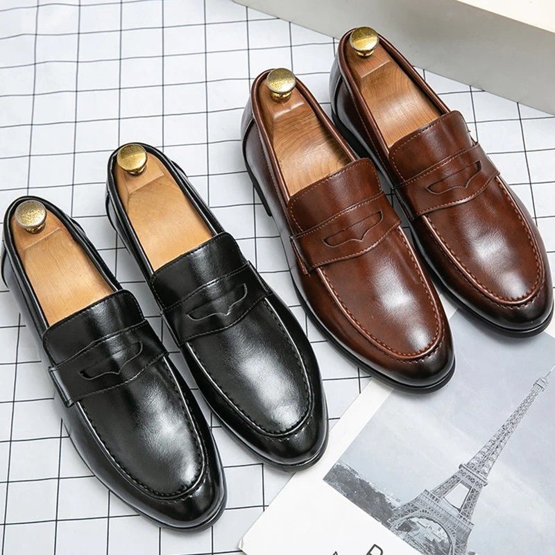 Varello Polished Penny Loafer Shoes Sleek Leather Slip - On For Office - Nalani - Fashion Clothing and Decor