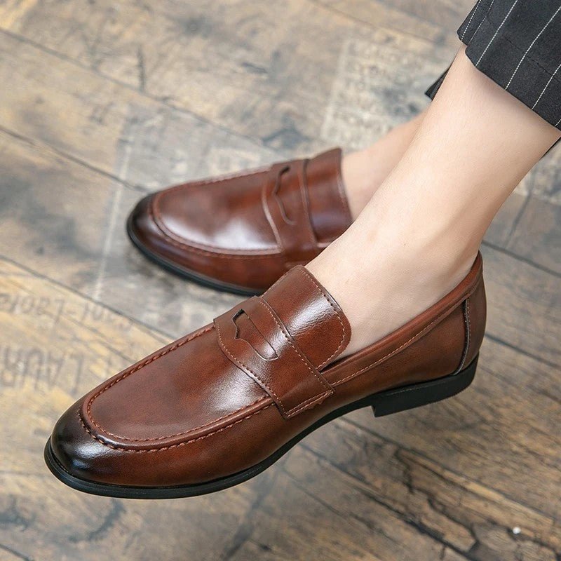 Varello Polished Penny Loafer Shoes Sleek Leather Slip - On For Office - Nalani - Fashion Clothing and Decor