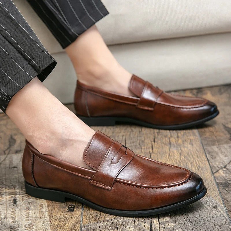 Varello Polished Penny Loafer Shoes Sleek Leather Slip - On For Office - Nalani - Fashion Clothing and Decor
