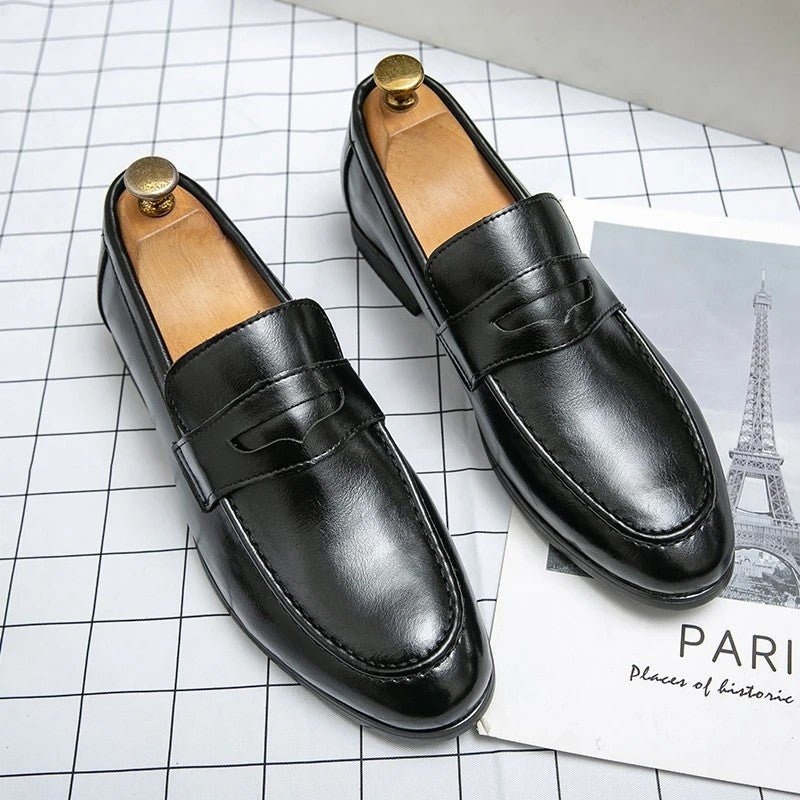Varello Polished Penny Loafer Shoes Sleek Leather Slip - On For Office - Nalani - Fashion Clothing and Decor