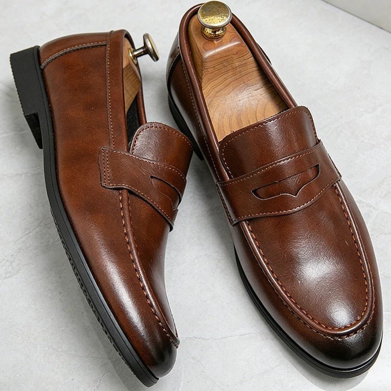 Varello Polished Penny Loafer Shoes Sleek Leather Slip - On For Office - Nalani - Fashion Clothing and Decor