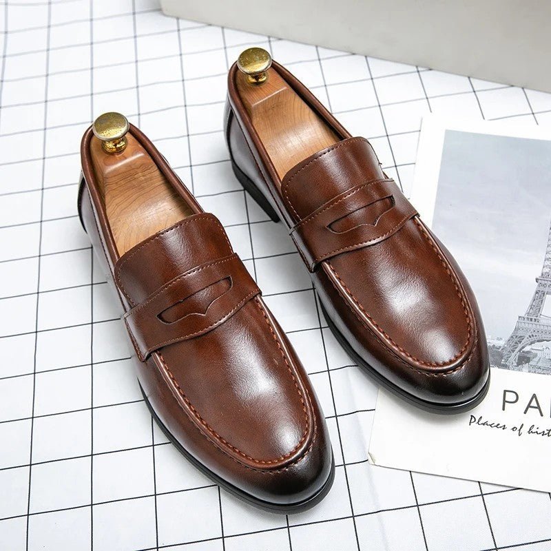 Varello Polished Penny Loafer Shoes Sleek Leather Slip - On For Office - Nalani - Fashion Clothing and Decor