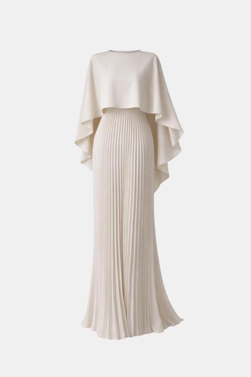 Veda | Pleated Chiffon Maxi Dress With High Neck Silhouette - Nalani - Fashion Clothing and Decor