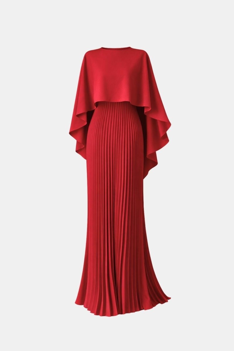 Veda | Pleated Chiffon Maxi Dress With High Neck Silhouette - Nalani - Fashion Clothing and Decor
