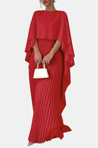 Veda | Pleated Chiffon Maxi Dress With High Neck Silhouette - Nalani - Fashion Clothing and Decor