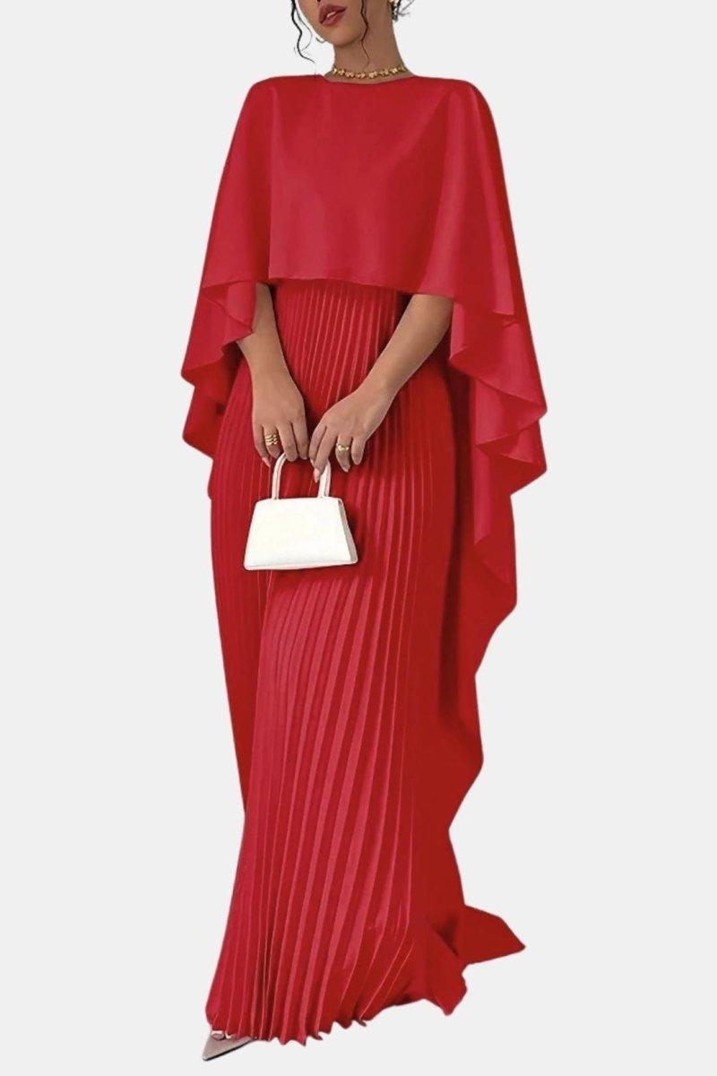 Veda | Pleated Chiffon Maxi Dress With High Neck Silhouette - Nalani - Fashion Clothing and Decor