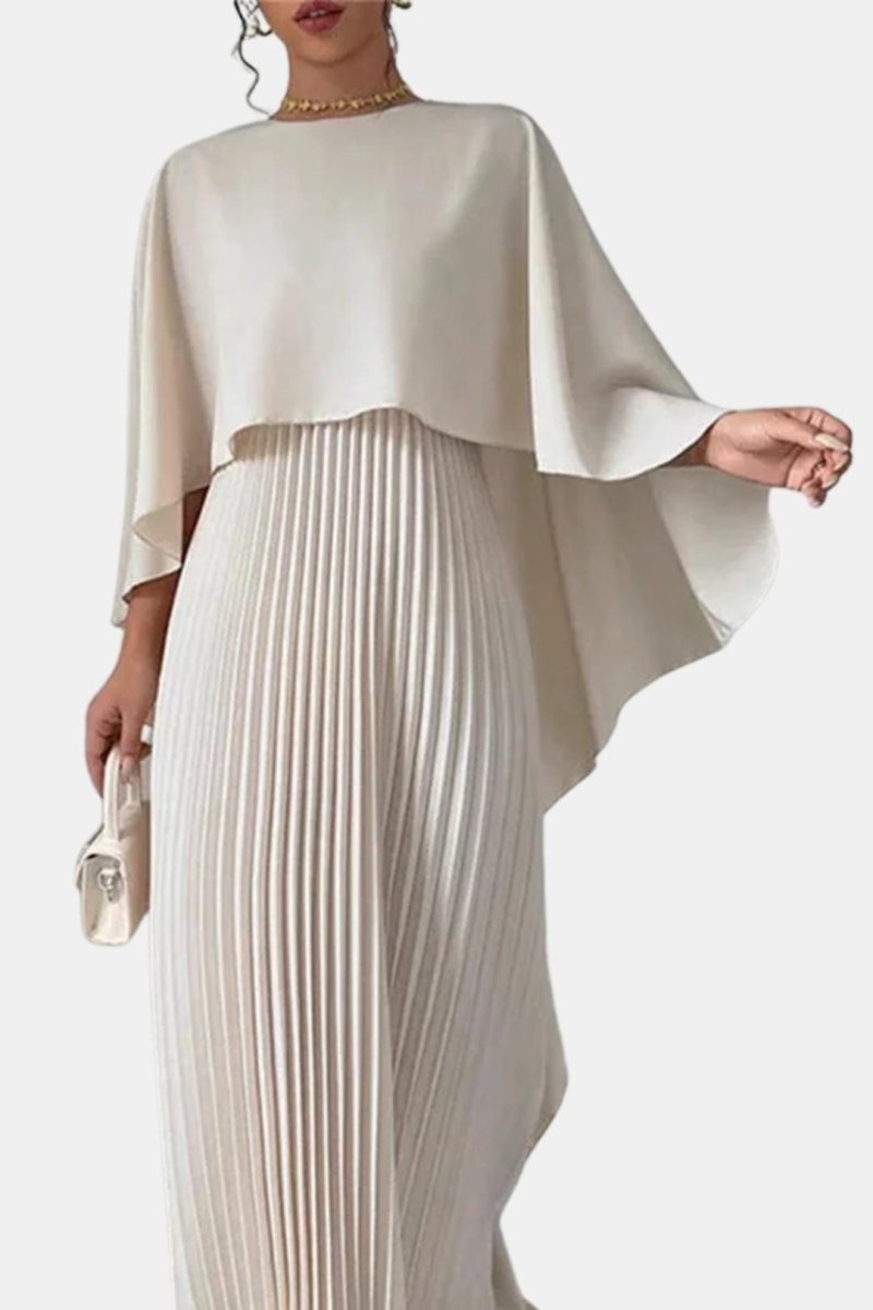 Veda | Pleated Chiffon Maxi Dress With High Neck Silhouette - Nalani - Fashion Clothing and Decor