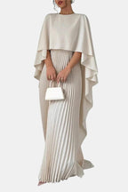 Veda | Pleated Chiffon Maxi Dress With High Neck Silhouette - Nalani - Fashion Clothing and Decor