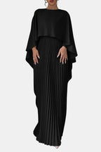 Veda | Pleated Chiffon Maxi Dress With High Neck Silhouette - Nalani - Fashion Clothing and Decor