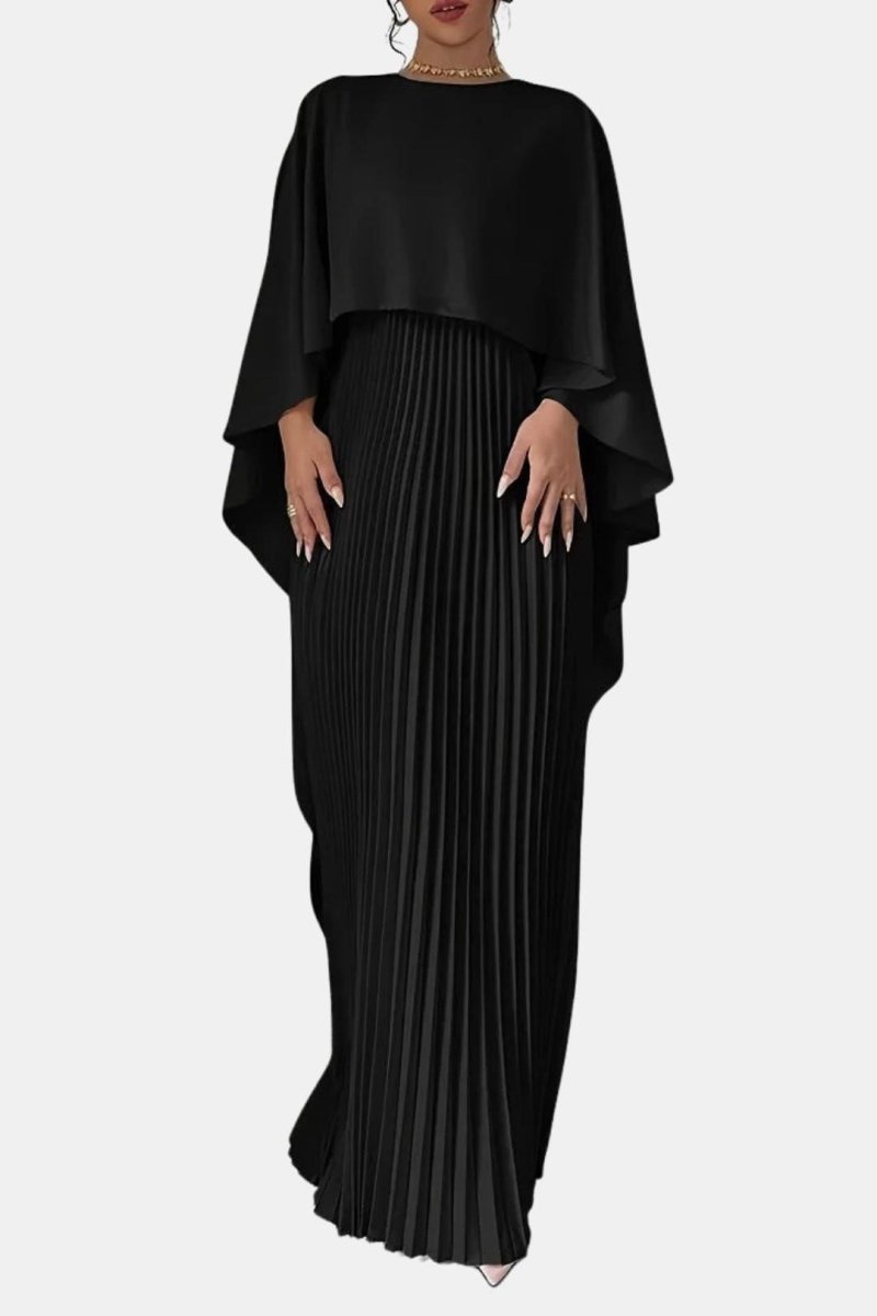 Veda | Pleated Chiffon Maxi Dress With High Neck Silhouette - Nalani - Fashion Clothing and Decor