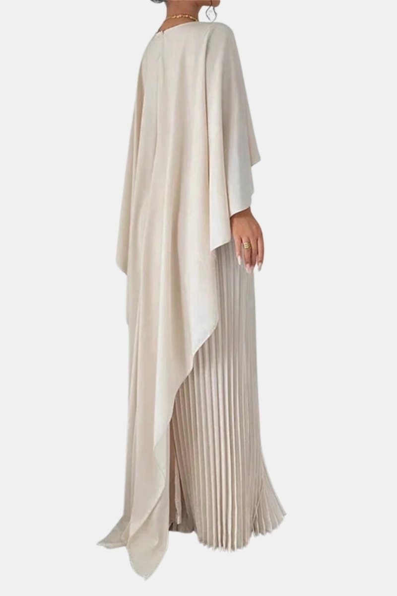 Veda | Pleated Chiffon Maxi Dress With High Neck Silhouette - Nalani - Fashion Clothing and Decor