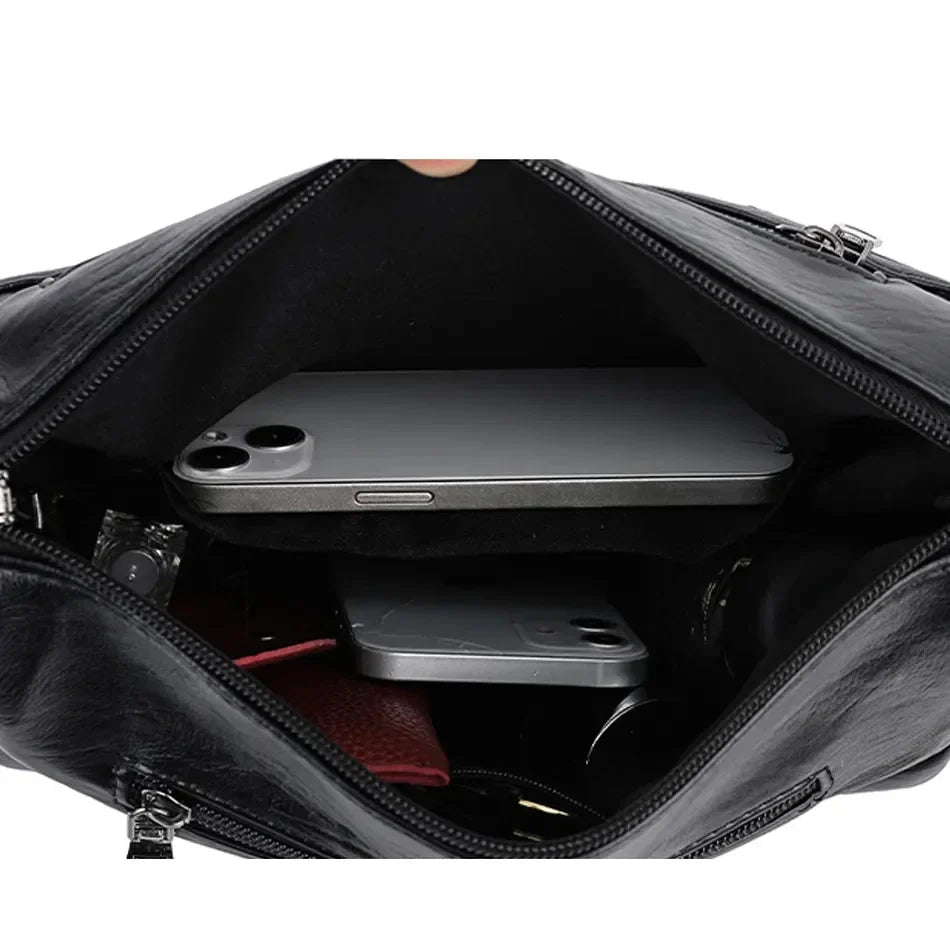 Vegan Leather Crossbody Bag With Secure Zipper Pockets - Nalani - UK Fashion Clothing and Decor