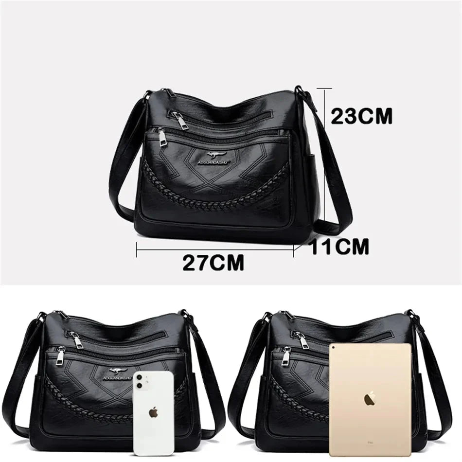 Vegan Leather Crossbody Bag With Secure Zipper Pockets - Nalani - UK Fashion Clothing and Decor