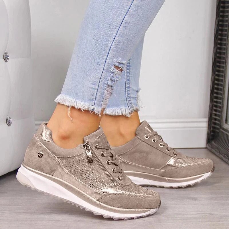 Veloura | Modern lace - up sneakers for women with side zipper | Wedge heel - Nalani - Fashion Clothing and Decor